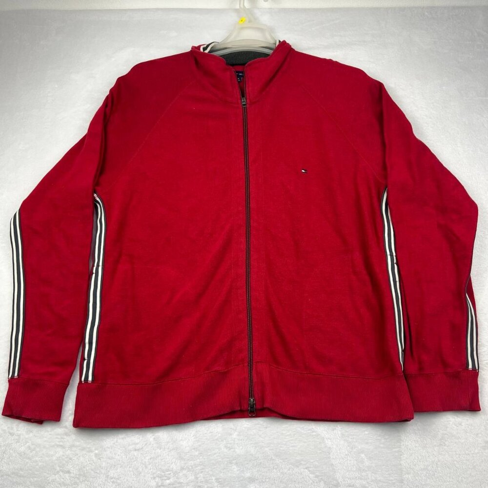 Tommy Hilfiger Jacket Men Large‎ Red Full Zip Sweatshirt Long Sleeves Outdoor L